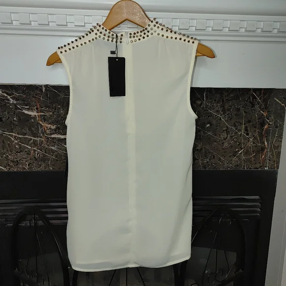 BLAQUE LABEL STUDDED MOCK NECK BLOUSE, CREAM S - Picture 6 of 8